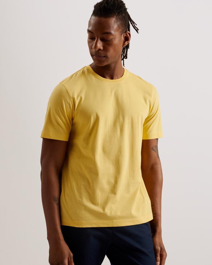 T-Shirt Ted Baker Short Sleeve Regular Fit Plain Jaune Homme | ZGO-66762962